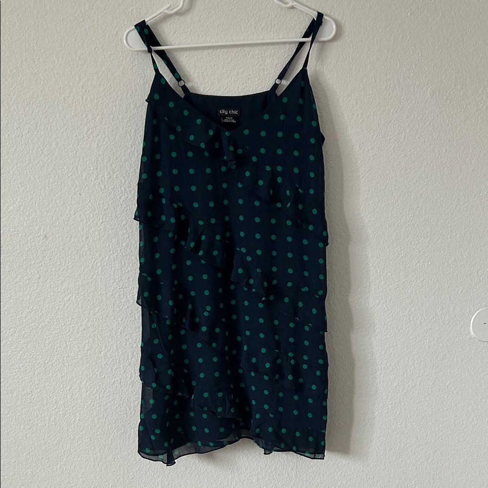 City Chic Navy and Green Polka Dot Dress